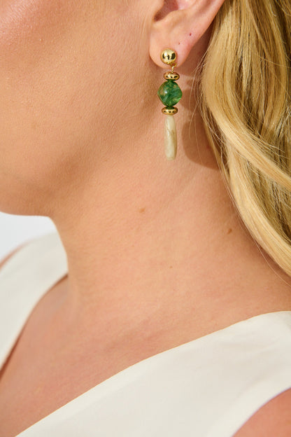Zara Drop Earrings in Jade Green and Champagne Resin