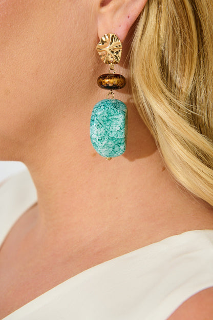 Lana Drop Earrings in Jade Stone with Gold Textured Detail