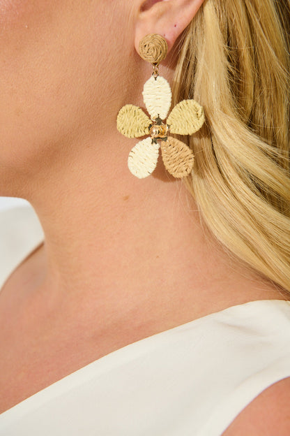 Isolde Drop Earrings in Multi Brown Raffia