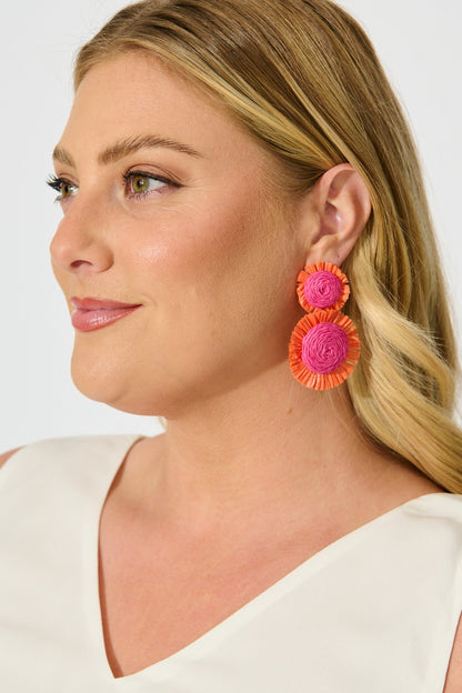 Poppy Earrings in Fuchsia and Tangerine Raffia