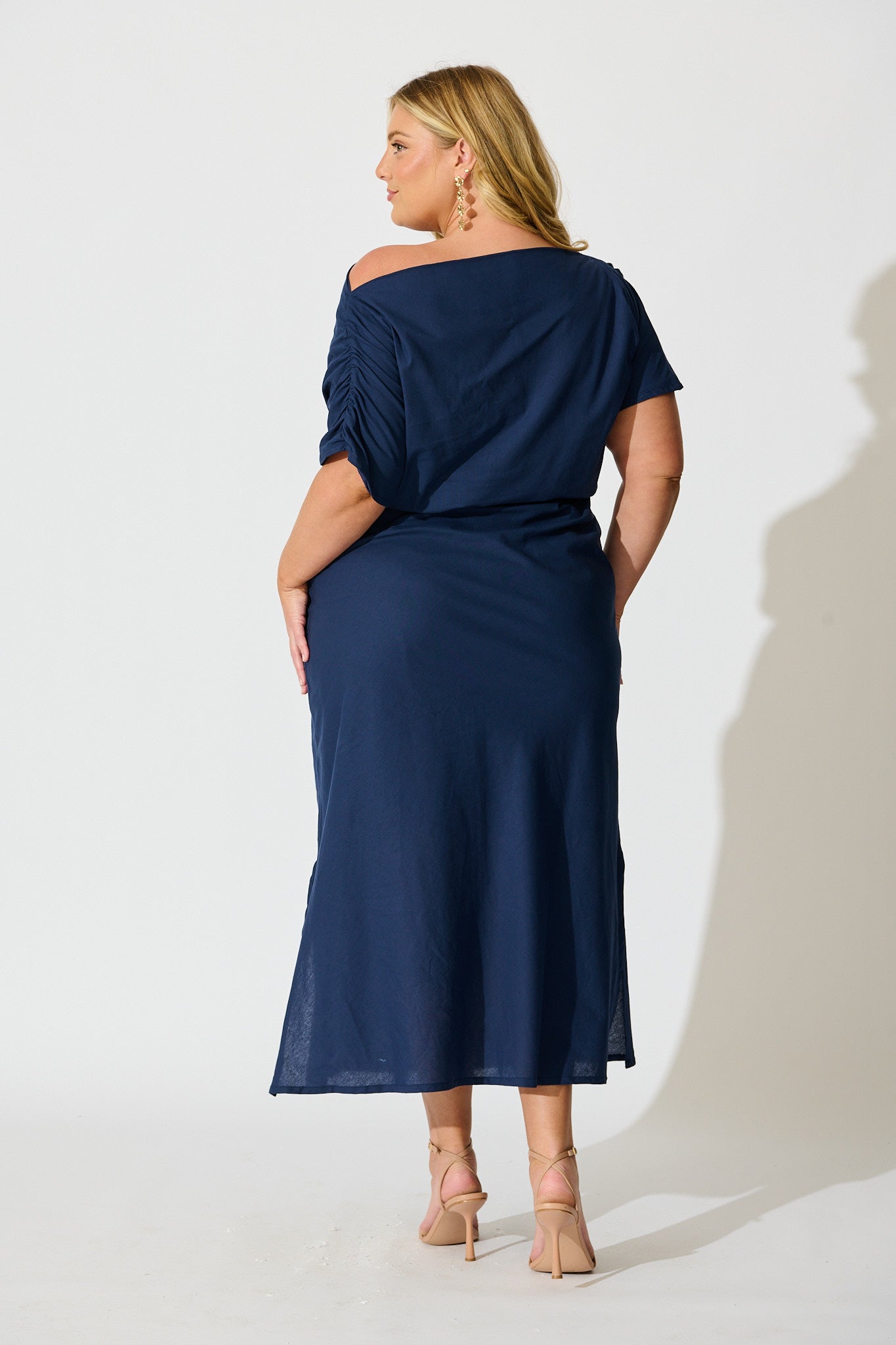 Saffron Sky Maxi Off Shoulder Dress in Navy Cotton