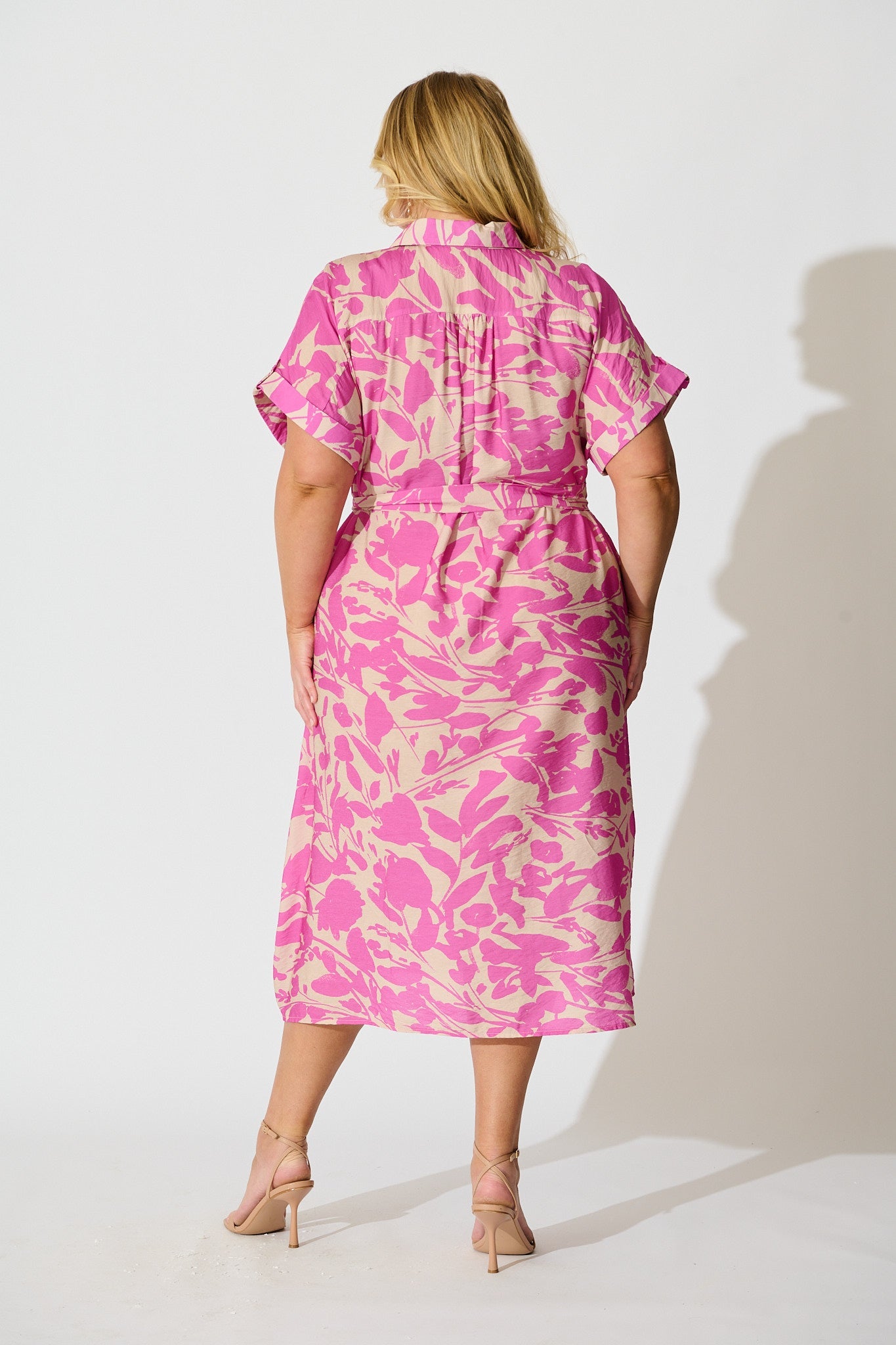 Hartlee Midi Shirt Dress in Cream and Pink Print Linen Blend