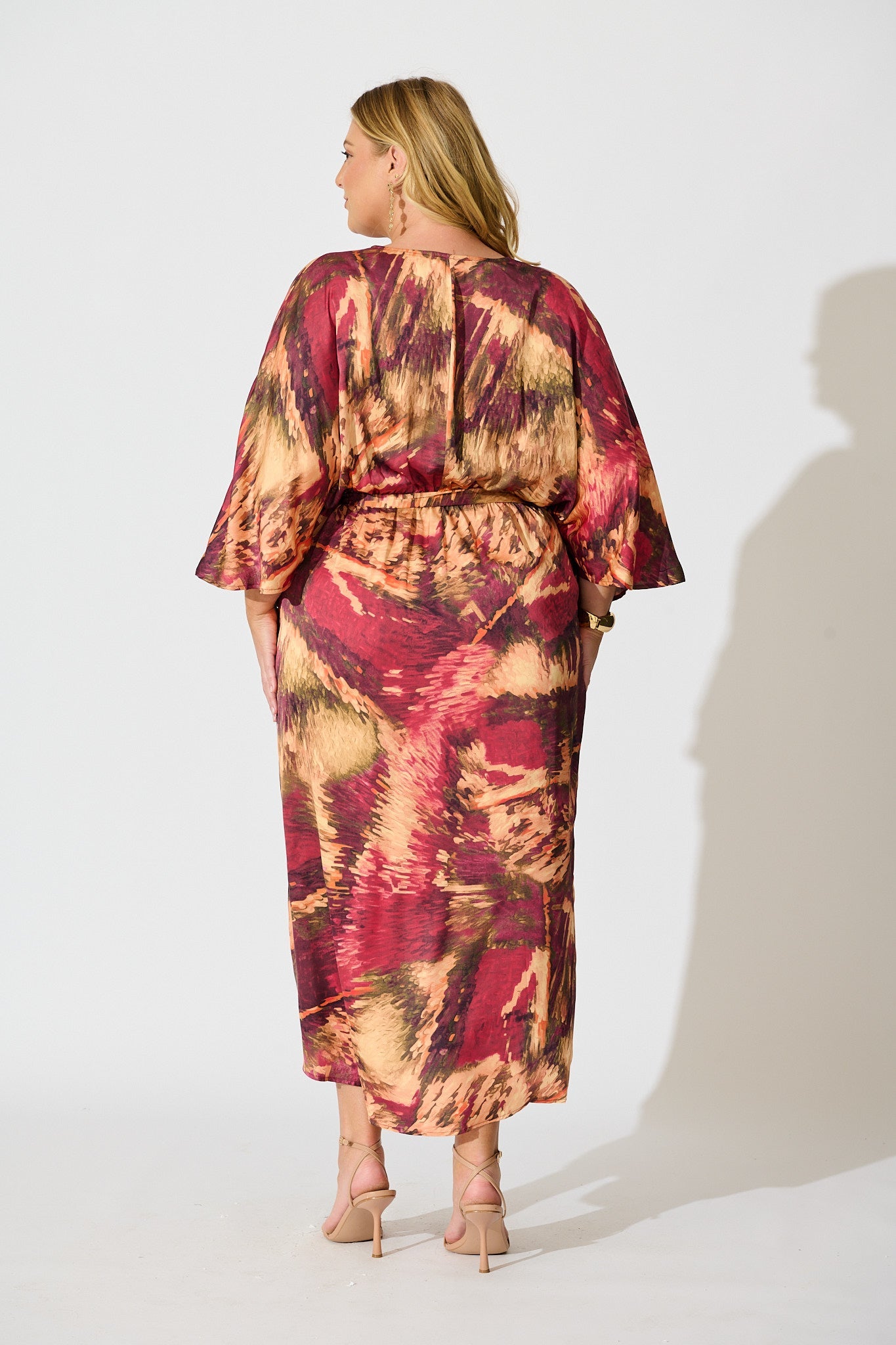 Joyful Midi Dress in Multi Watercolour Satin