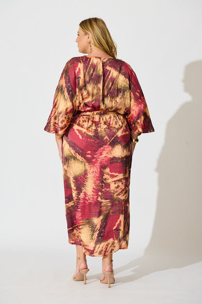 Joyful Midi Dress in Multi Watercolour Satin