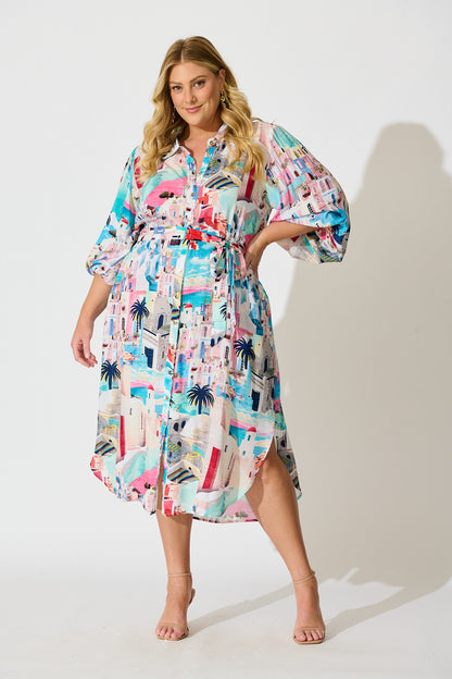 Francy Midi Shirt Dress in Multi Print
