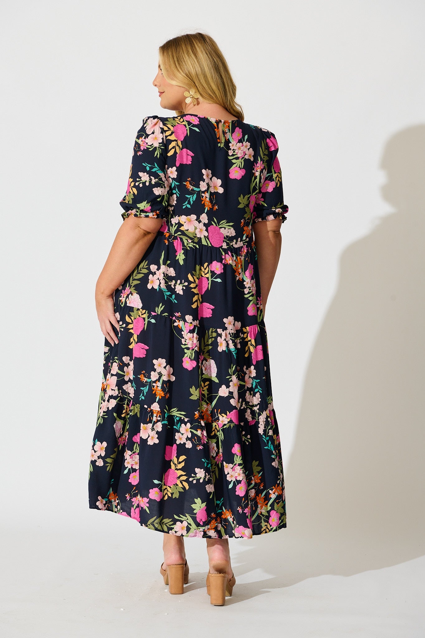 Nevi Tiered Midi Dress In Navy Multi Floral
