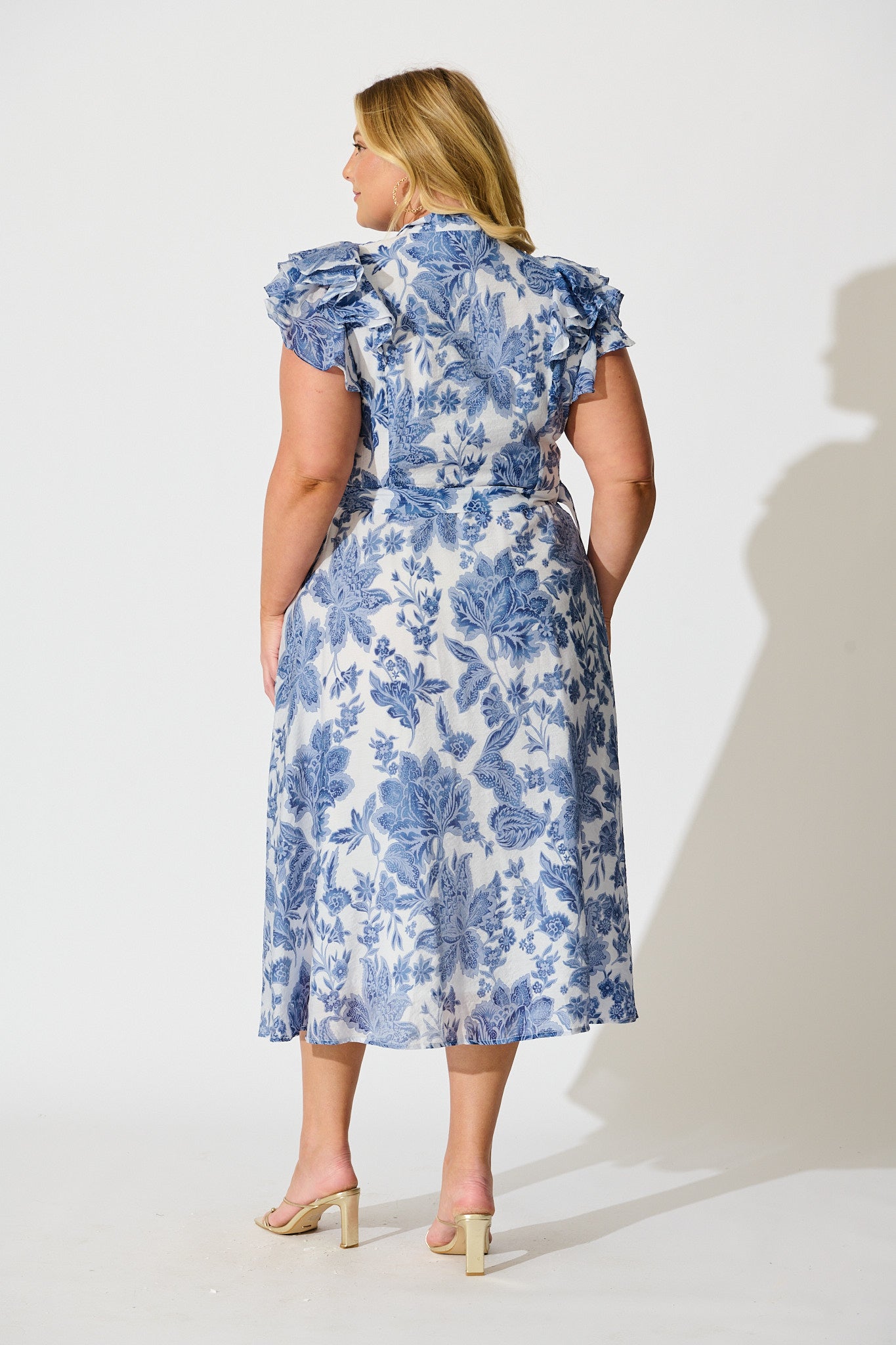 Roseabelle Midi Dress in Blue Leaf Print