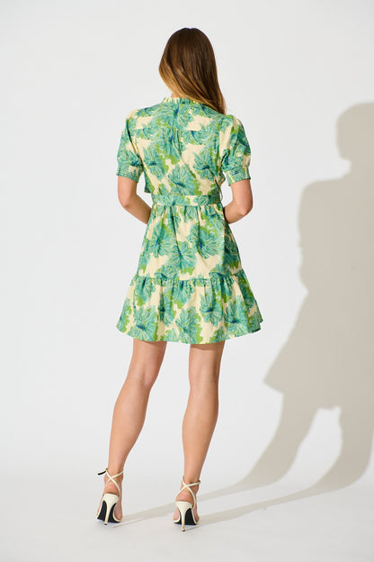 Laviana Dress in Green Floral Print Cotton