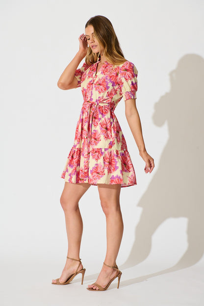 Laviana Dress in Pink Floral Print Cotton