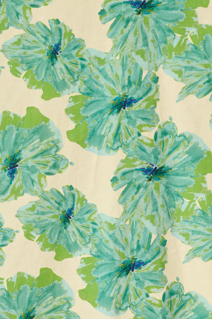 Sunlit Petals Midi Skirt in Green Floral Print Cotton