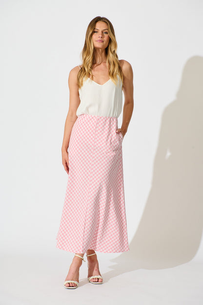 Amor Maxi Skirt in Pink and White Gingham Cotton