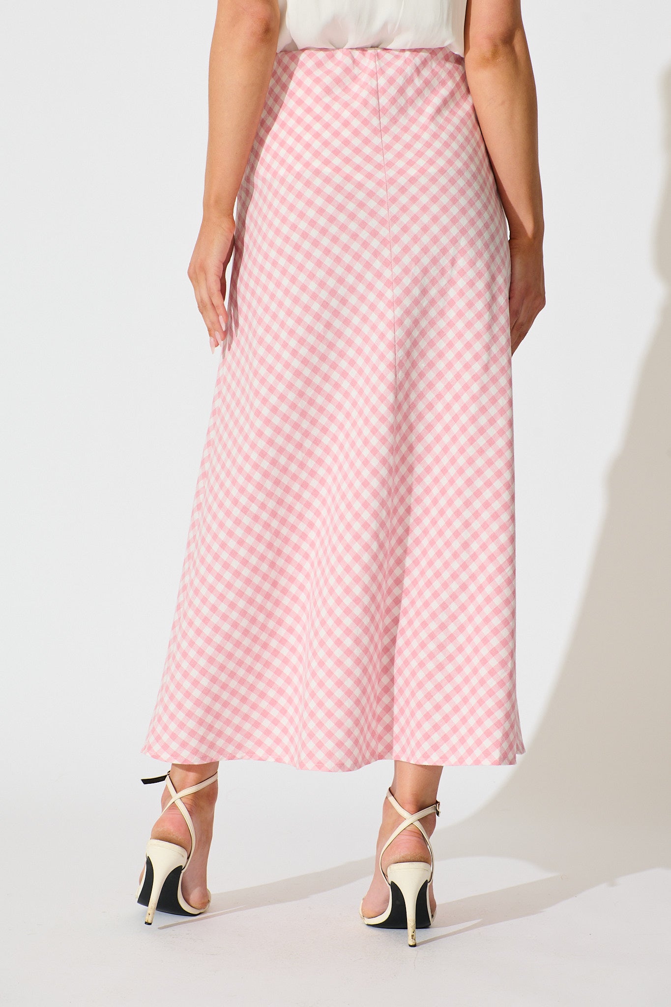 Amor Maxi Skirt in Pink and White Gingham Cotton