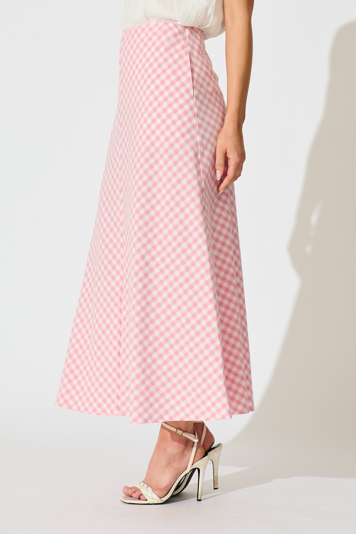 Amor Maxi Skirt in Pink and White Gingham Cotton