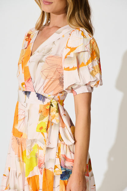 Katarina Wrap Dress in Orange Multi Floral