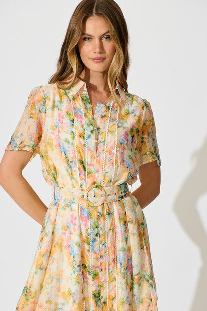 Luciana Shirt Dress in Multi Watercolour Floral