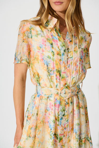 Luciana Shirt Dress in Multi Watercolour Floral