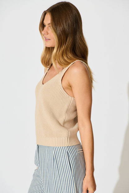 Lauretta Knit Top in Beige Cotton