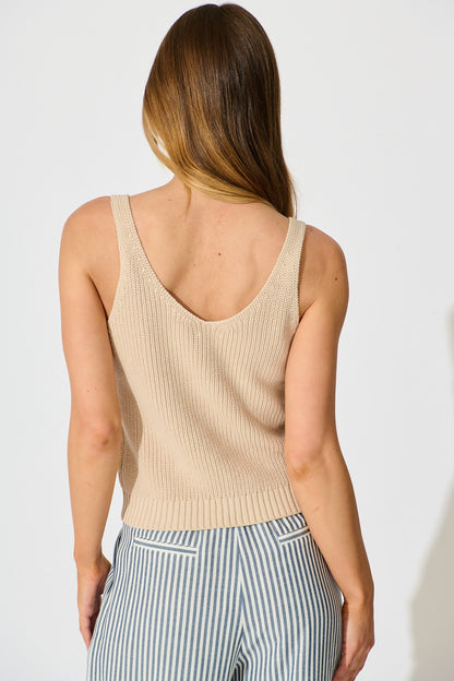 Lauretta Knit Top in Beige Cotton