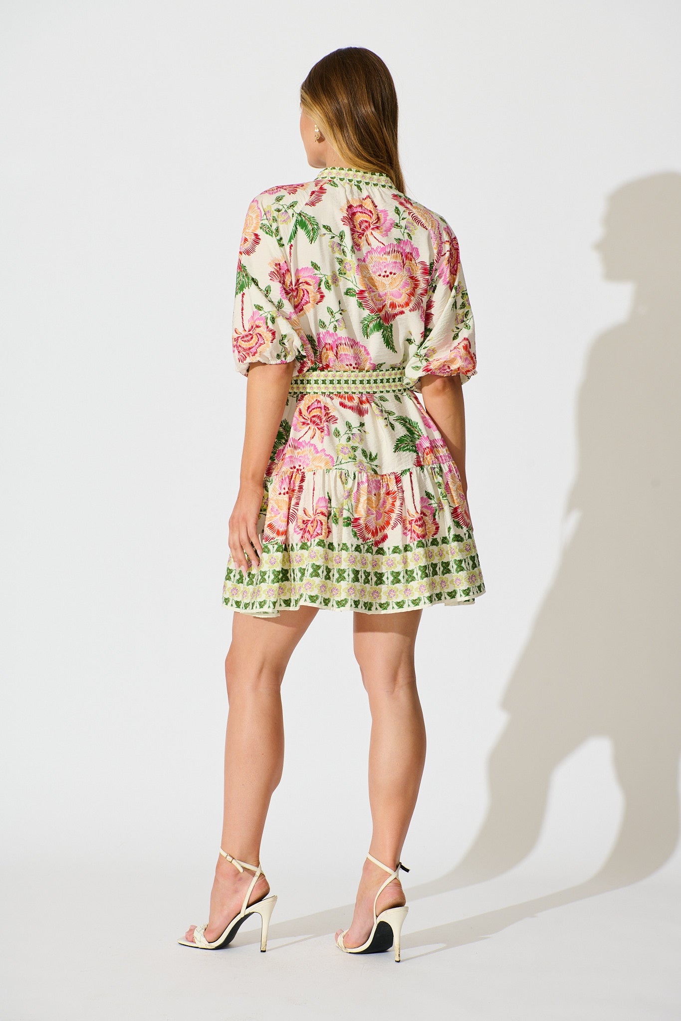 Sicilian Tile Dress in Cream with Multi Floral