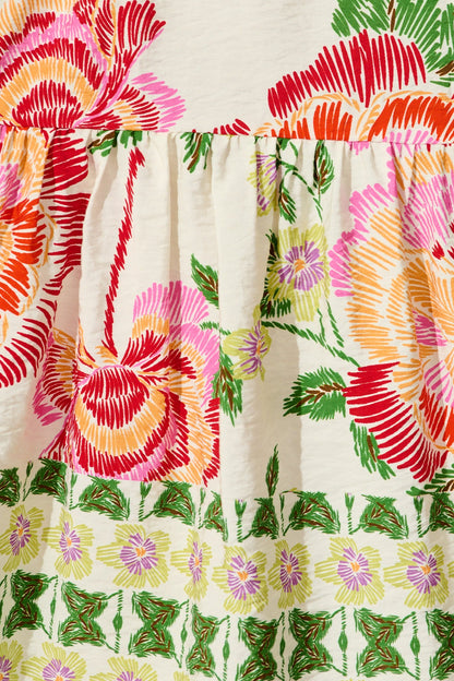 Sicilian Tile Dress in Cream with Multi Floral