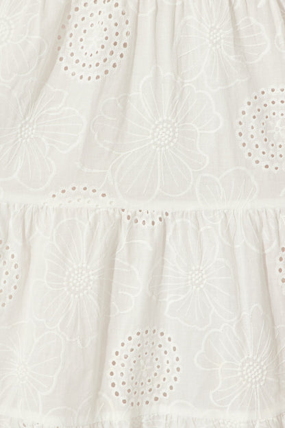 Indra Tierred Maxi Dress In White Embroidered Cotton