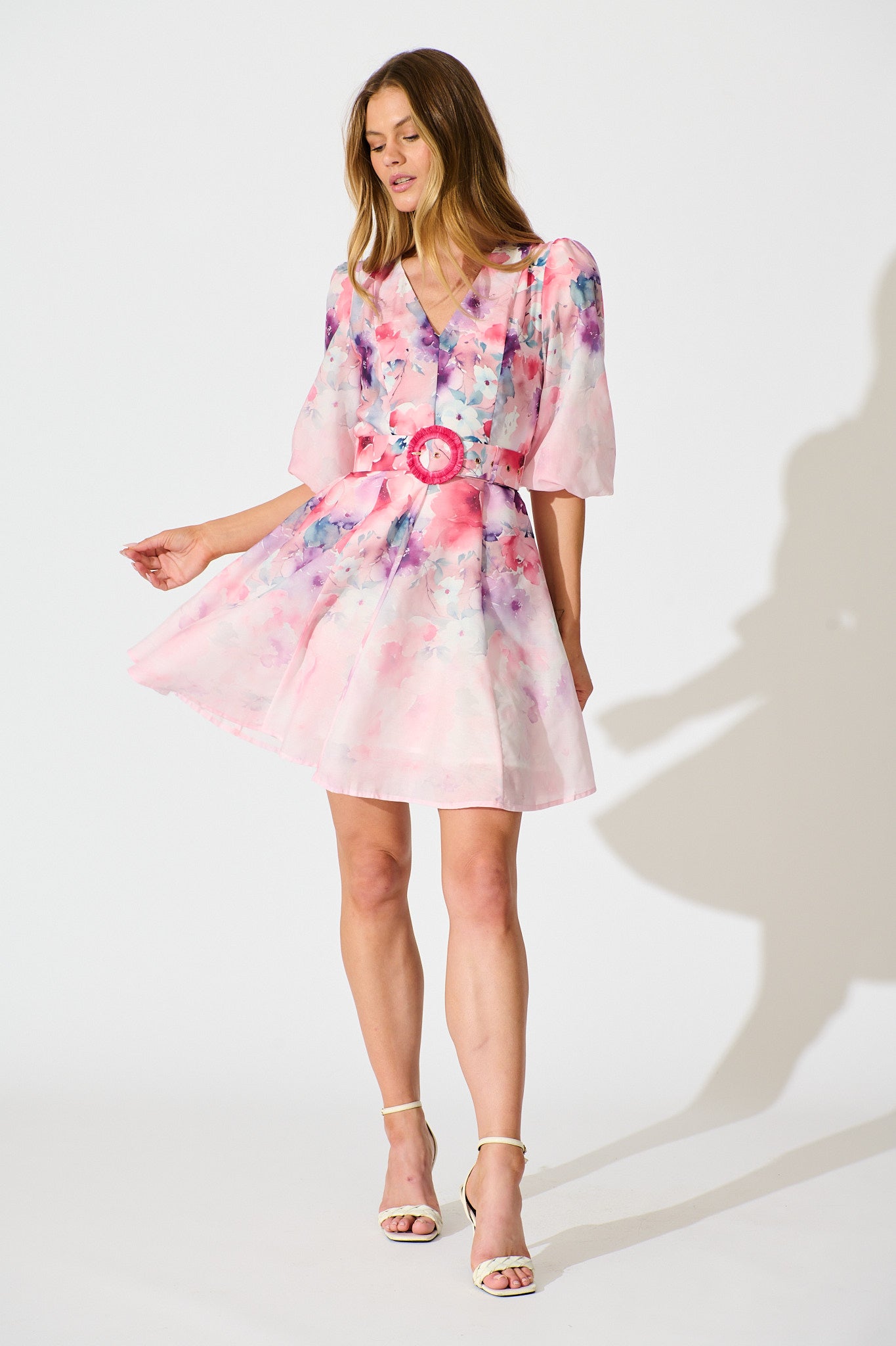 Floral Rhapsody Dress in Pink with Multi Floral Cotton Blend