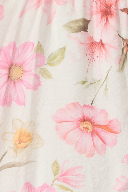 Celene Midi Dress in White with Blush Floral