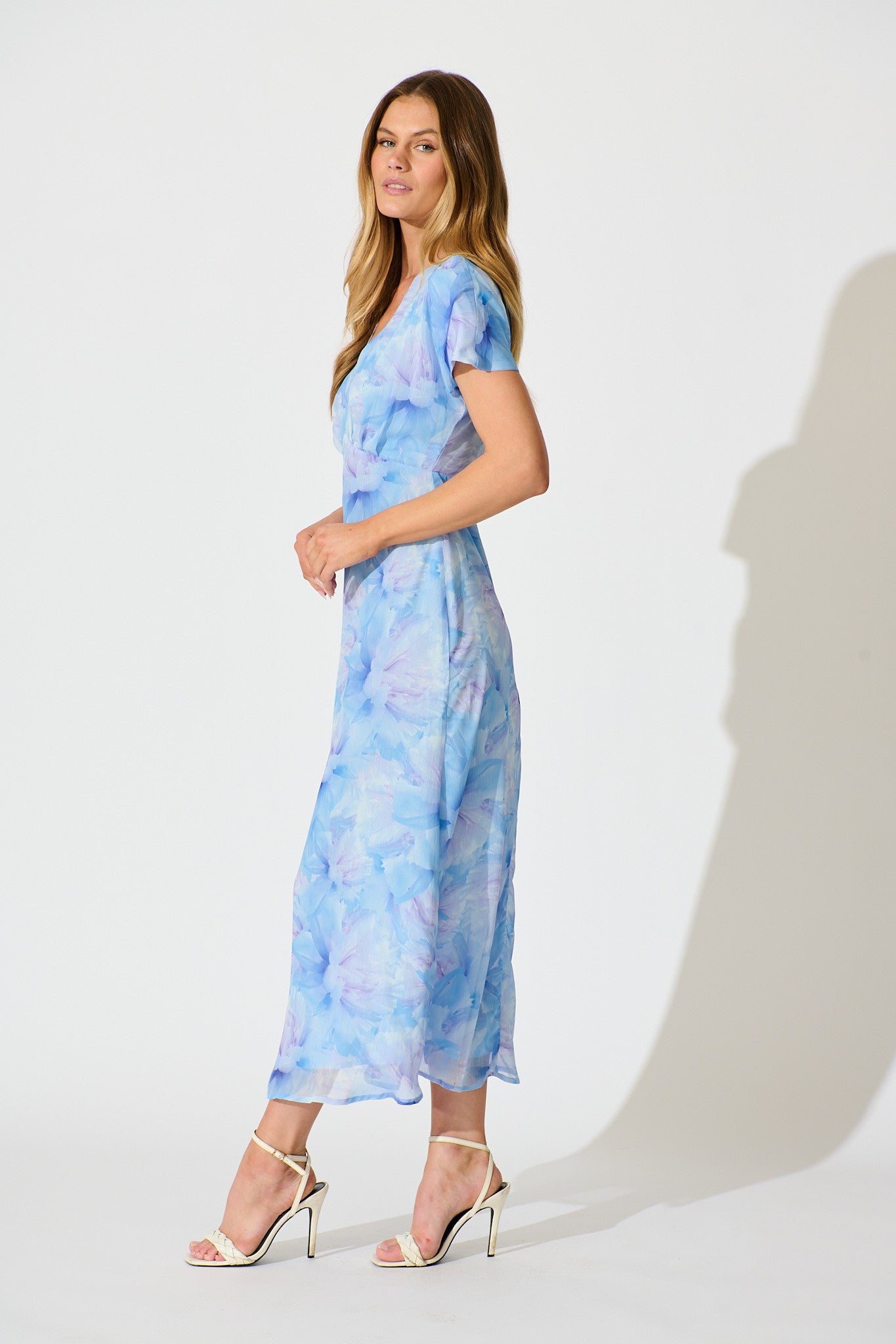 Maelis Maxi Dress in Blue Floral Chiffon