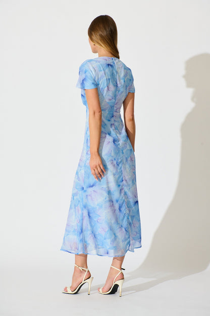 Maelis Maxi Dress in Blue Floral Chiffon