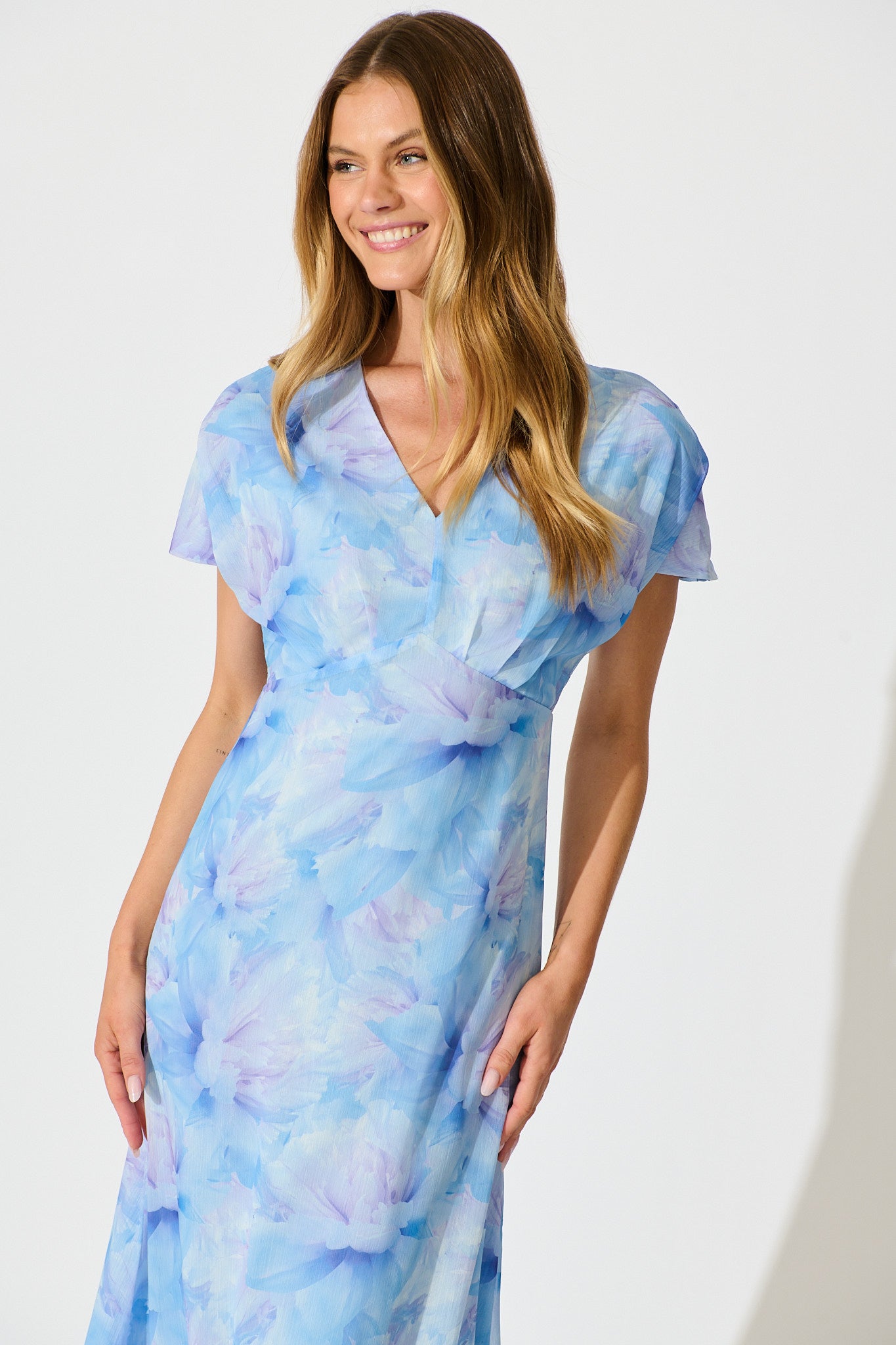 Maelis Maxi Dress in Blue Floral Chiffon