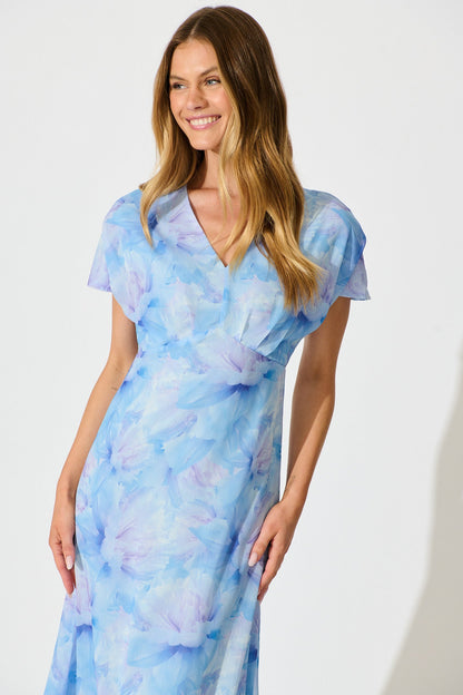 Maelis Maxi Dress in Blue Floral Chiffon