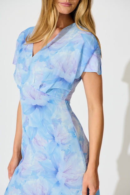 Maelis Maxi Dress in Blue Floral Chiffon