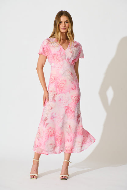 Maelis Maxi Dress in Pink Floral Chiffon
