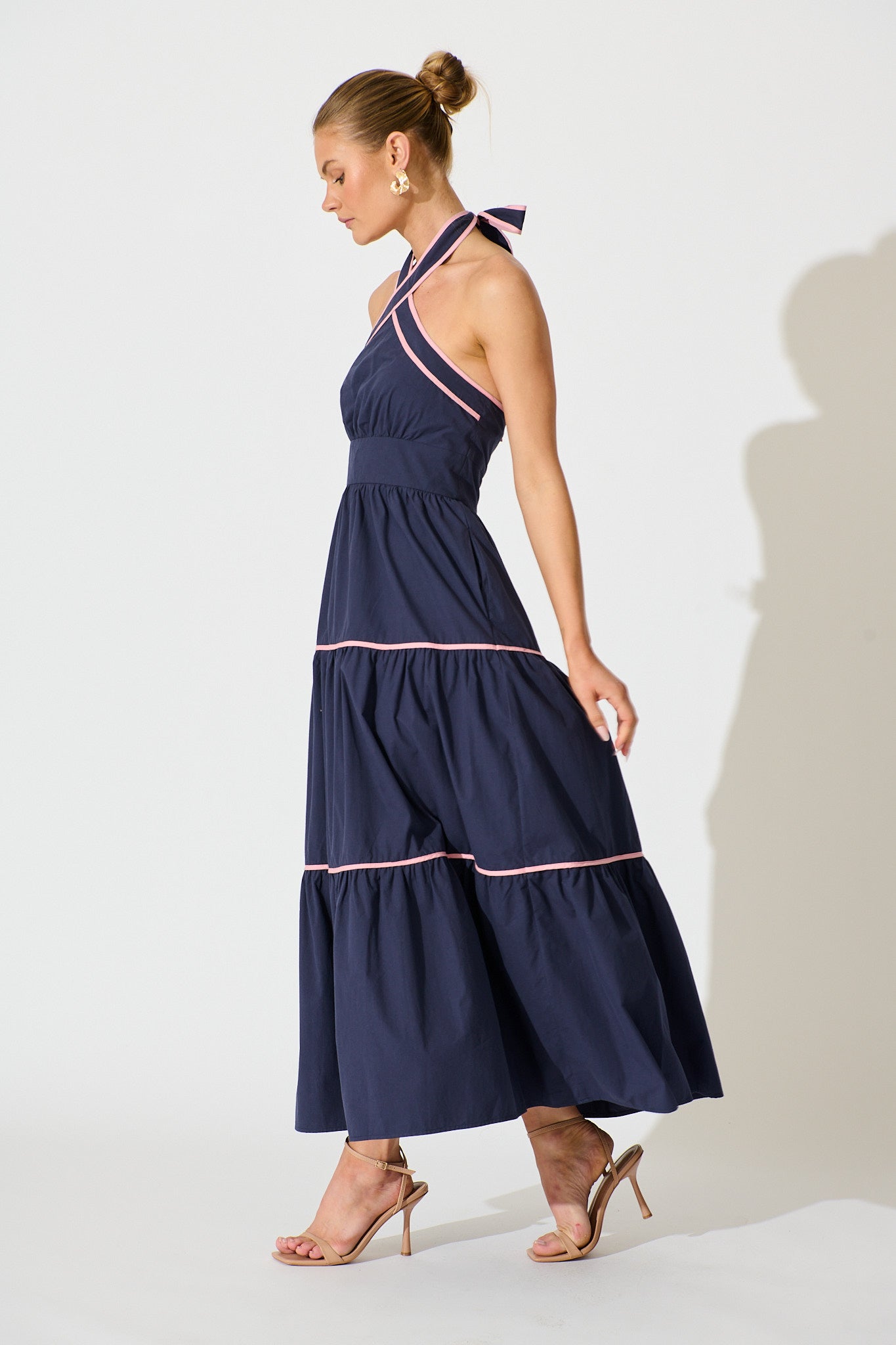 Celandine Halter Neck Maxi Dress in Navy Cotton