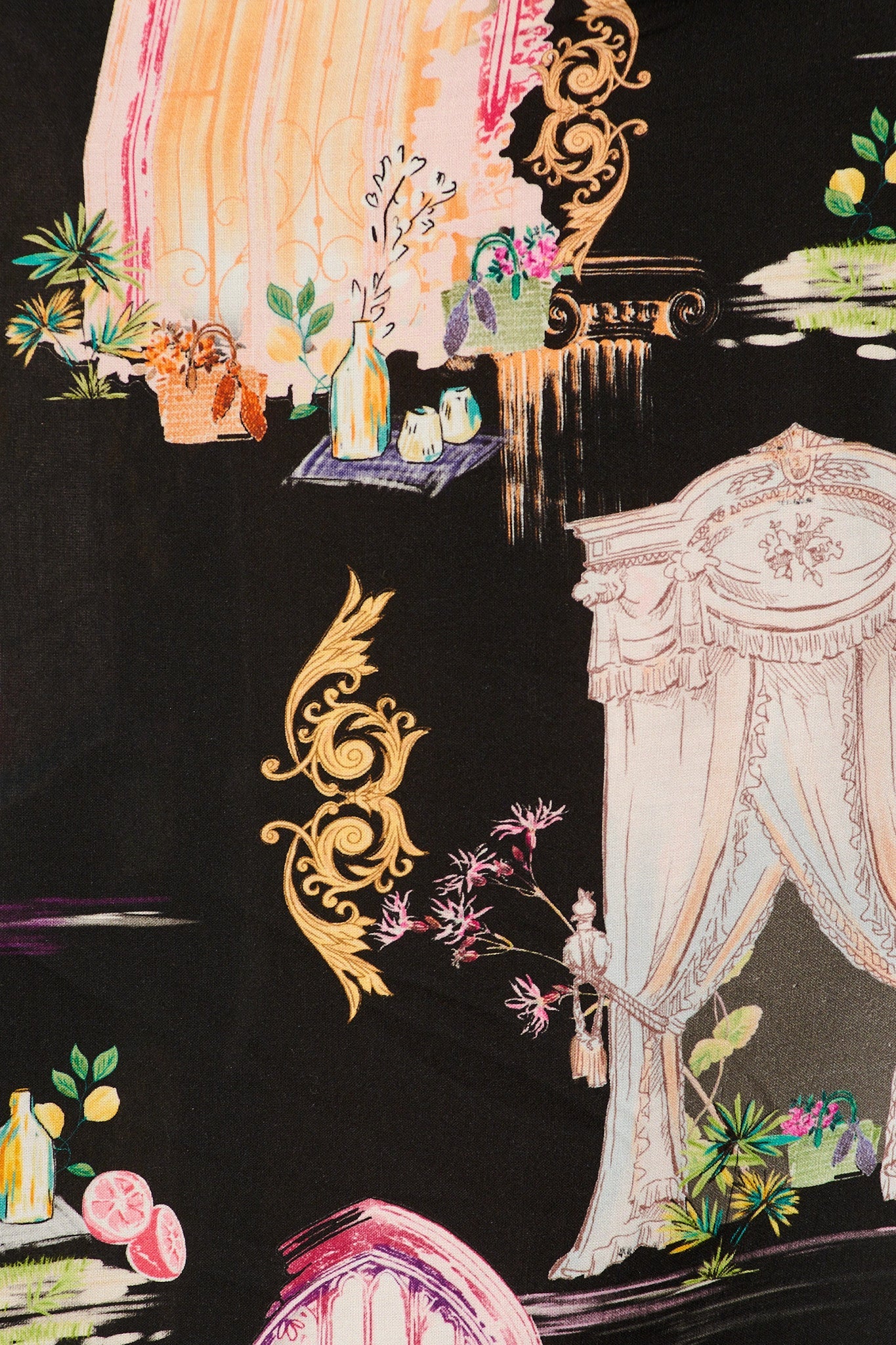 Henley Midi Shirt Dress in Black Multi Print