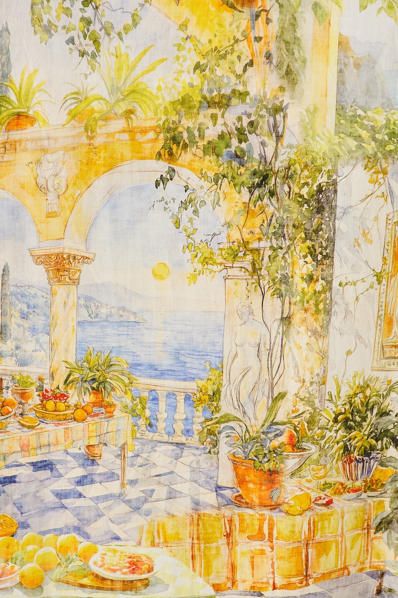 Dinah Halter Neck Maxi Dress in Yellow Multi Mediterranean Cotton