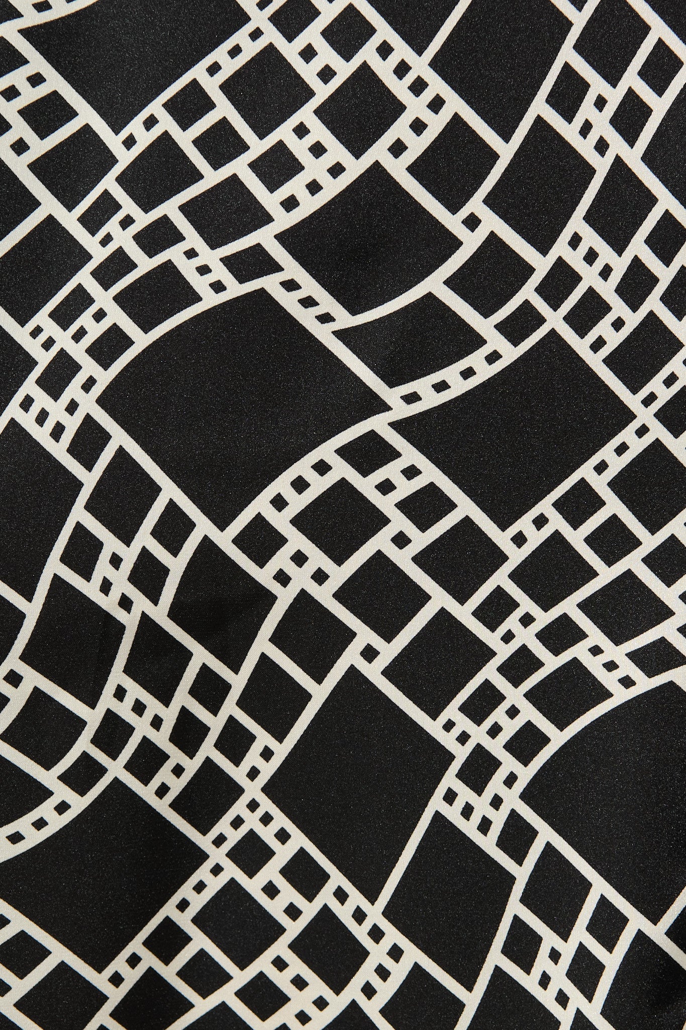 Aspyn Midi Shirt Dress in Black and White Geometric Satin