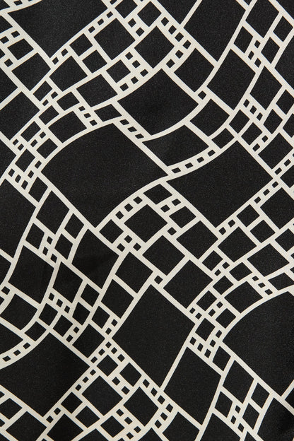 Aspyn Midi Shirt Dress in Black and White Geometric Satin