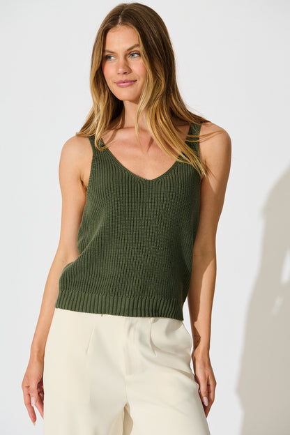 Lauretta Knit Top in Khaki Cotton