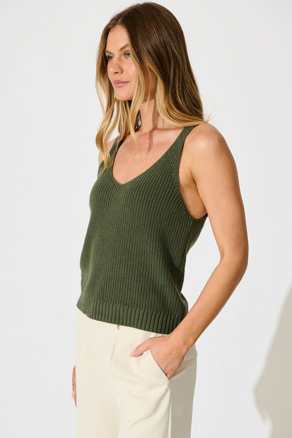 Lauretta Knit Top in Khaki Cotton