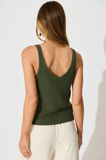 Lauretta Knit Top in Khaki Cotton
