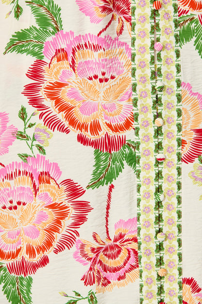 Portofino Bloom Midi dress in Cream with Pink Floral