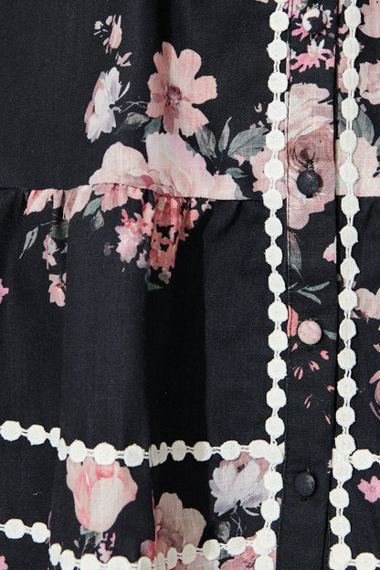 Zami Shirt Dress in Black with Blush Floral Linen Blend