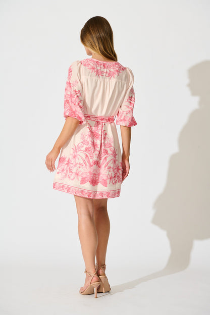 Talara Dress in Pink Floral Linen Blend