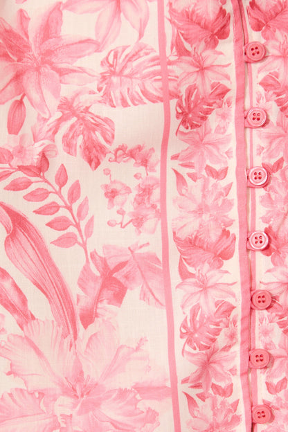 Talara Dress in Pink Floral Linen Blend