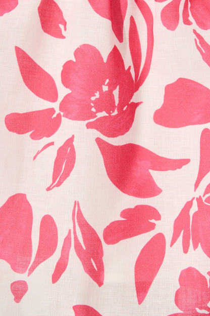 Emiliana Dress in White with Pink Floral Linen Blend