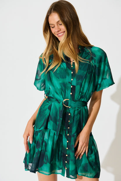 Dawnfall Dress in Green Watercolour Chiffon