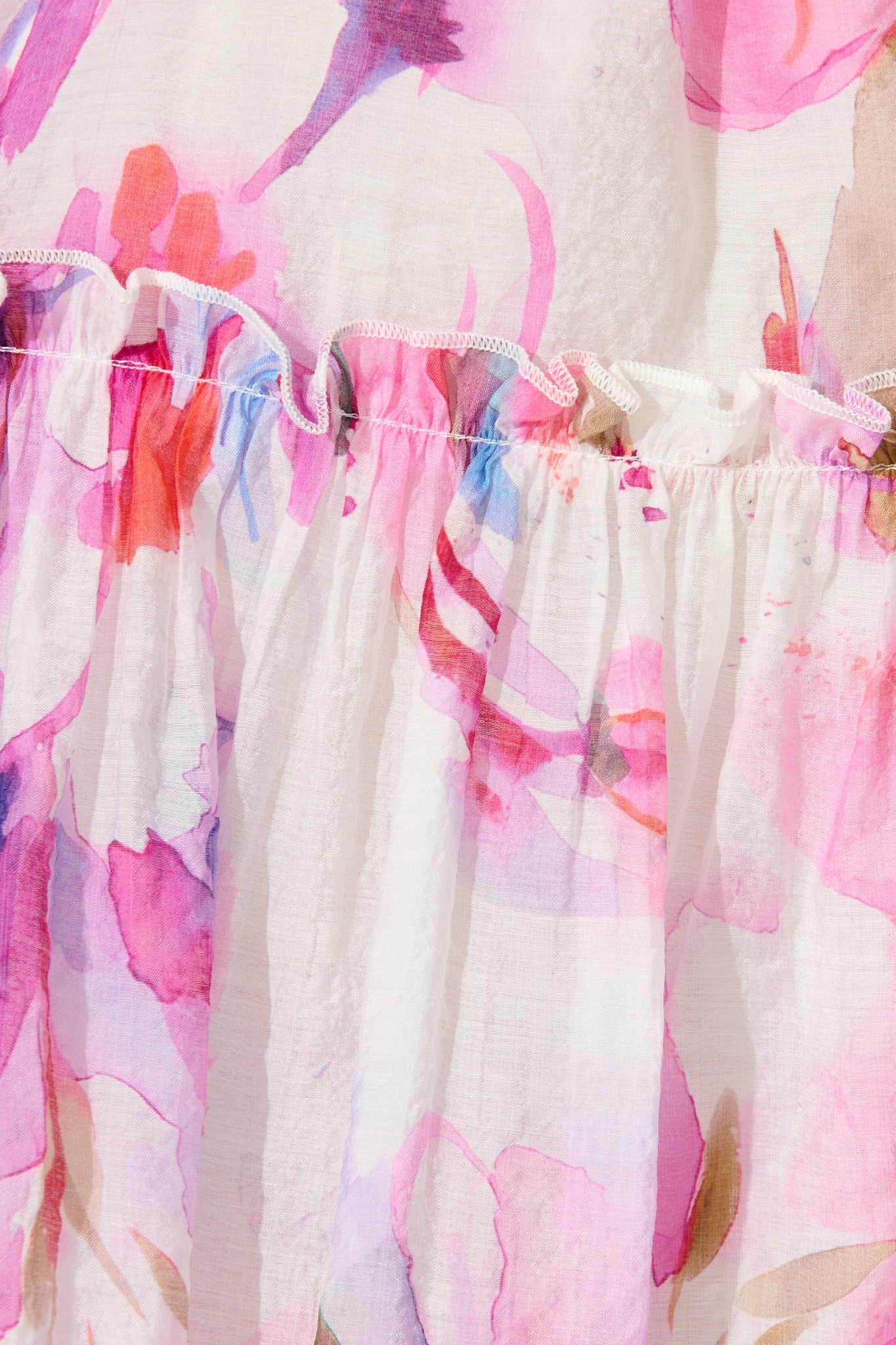 Marielle Dress in White with Pink Watercolour