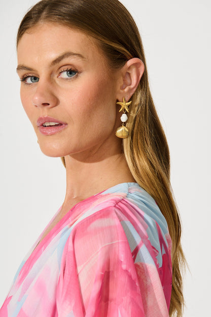 Starfish Embellished Drop Earrings in Gold