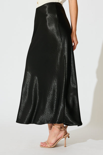 Satin Poise Midi Skirt in Black